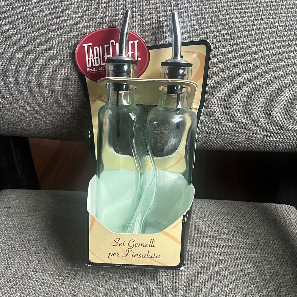 Tablecraft Gemelli Set Oil and Vinegar Bottles Tinted Green SET of Two 8.5 oz